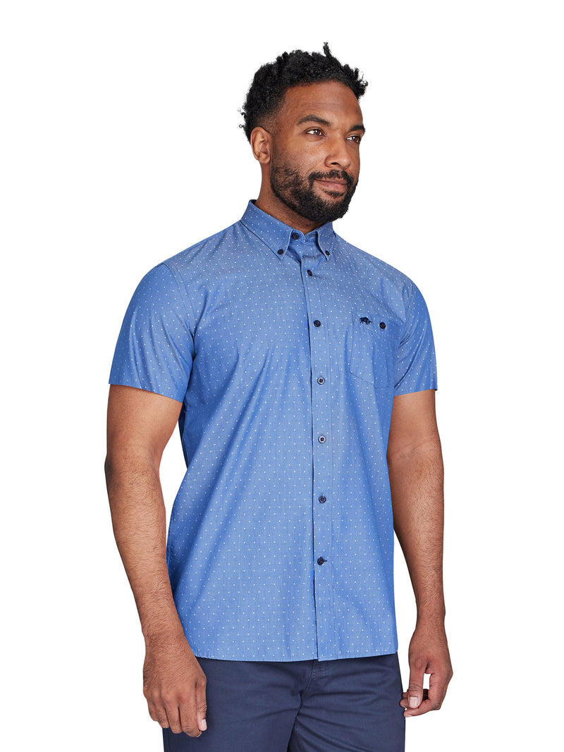 Short Sleeve Cotton Shirt - Denim Blue