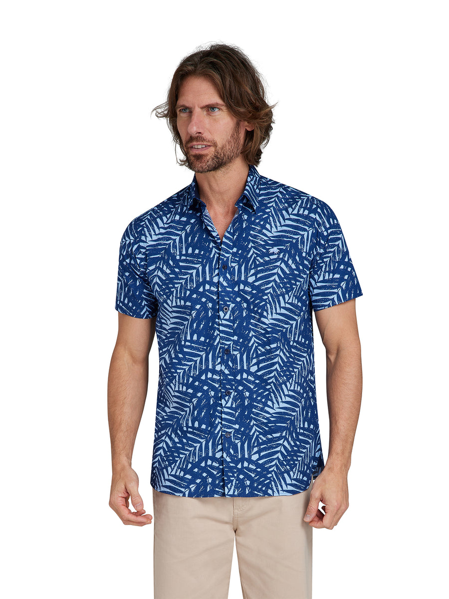 Short Sleeve Palm Tree Poplin Shirt - Sky Blue – Raging Bull Clothing