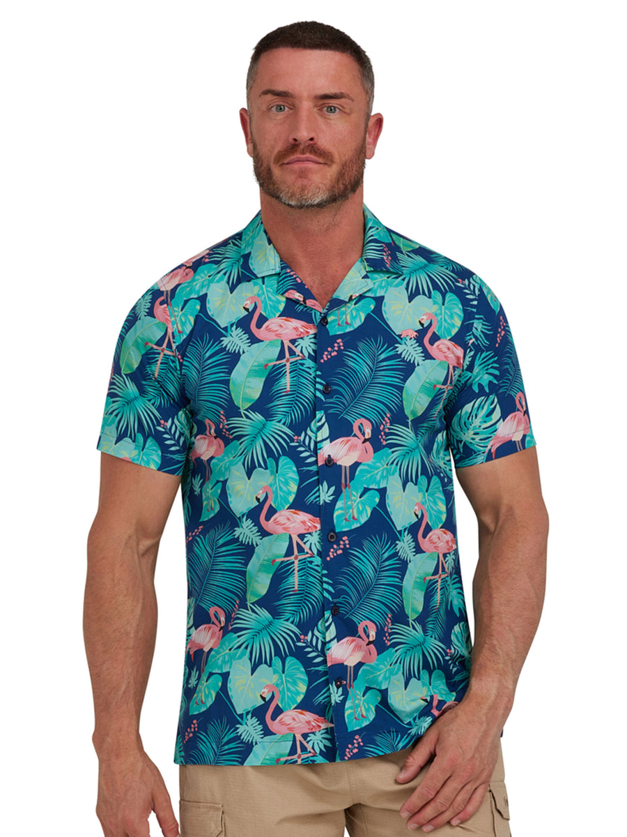 Short Sleeve Flamingo Cotton Poplin Shirt - Navy – Raging Bull Clothing