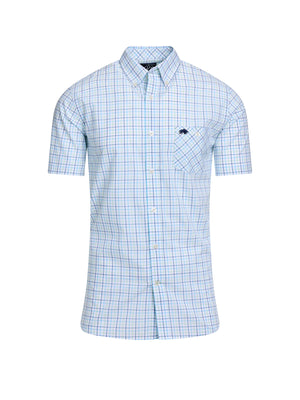 Short Sleeve Window Pane Cotton Poplin Shirt - White