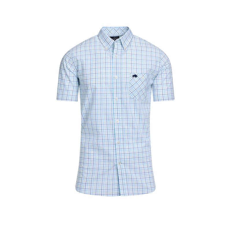 Short Sleeve Window Pane Cotton Poplin Shirt - White