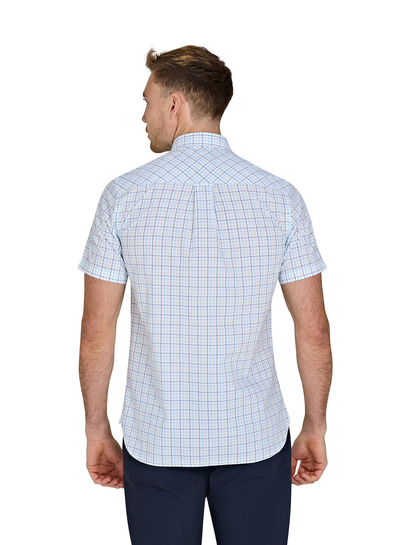 Short Sleeve Window Pane Cotton Poplin Shirt - White