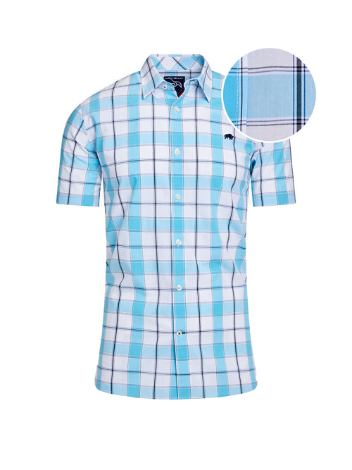 Short Sleeve Multi Check Shirt - Mid Blue