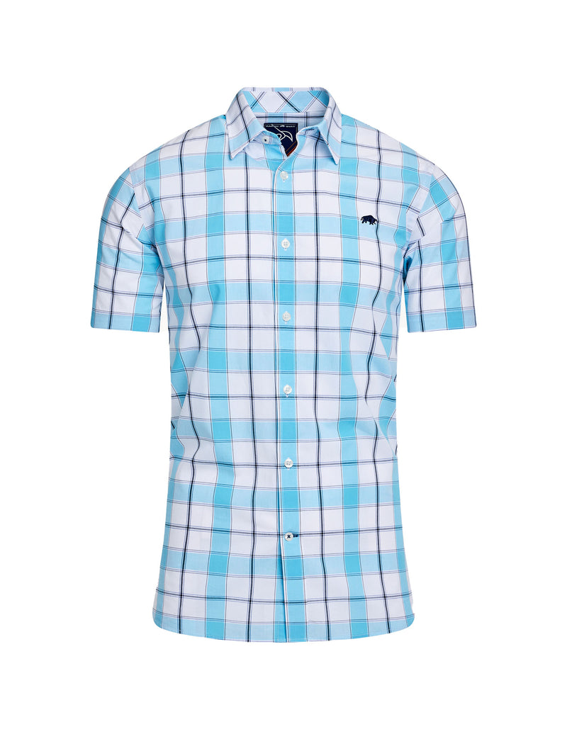 Short Sleeve Multi Check Shirt - Mid Blue