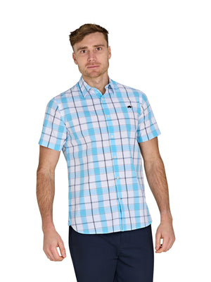 Short Sleeve Multi Check Shirt - Mid Blue