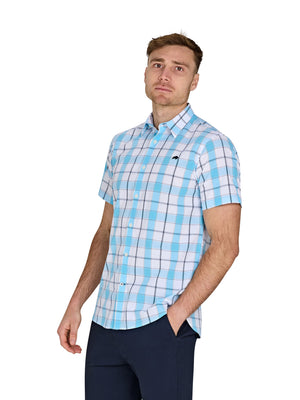 Short Sleeve Multi Check Shirt - Mid Blue