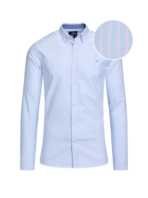 Long Sleeve Oxford Stripe Cotton Shirt - Mid Blue