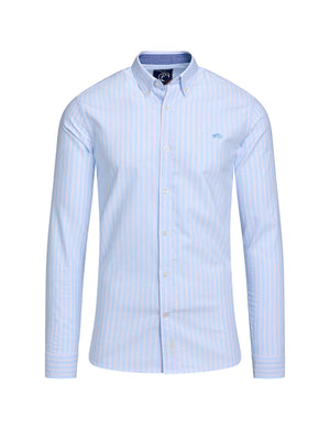 Long Sleeve Oxford Stripe Cotton Shirt - Mid Blue