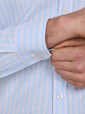 Long Sleeve Oxford Stripe Cotton Shirt - Mid Blue