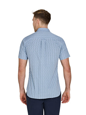 Short Sleeve Small Ditsy Cotton Poplin Shirt - Mid Blue