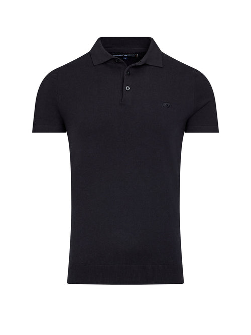 Short Sleeve Knitted Polo - Black