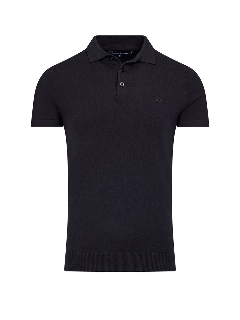 Short Sleeve Knitted Polo - Black