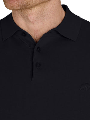 Short Sleeve Knitted Polo - Black