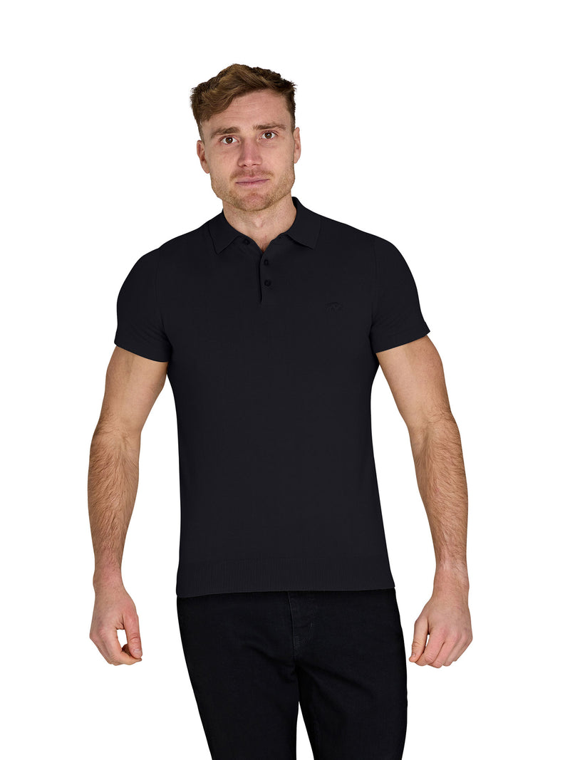 Short Sleeve Knitted Polo - Black