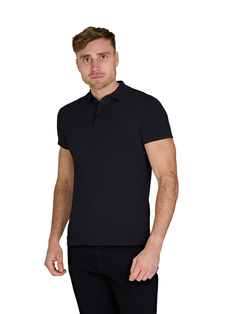 Short Sleeve Knitted Polo - Black