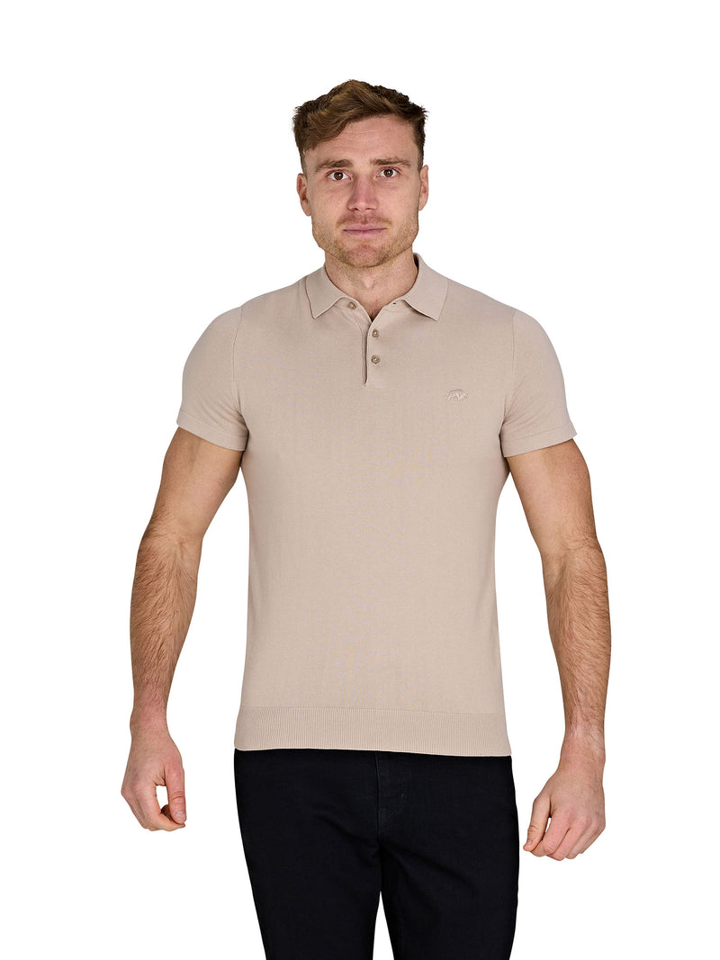 Short Sleeve Knitted Polo - Stone