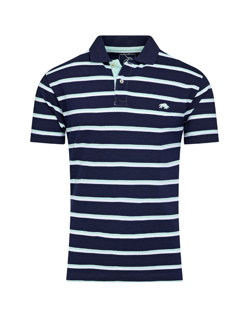 Triple Stripe Pique Polo - Navy