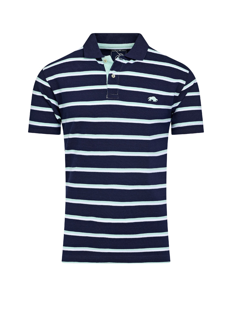 Triple Stripe Pique Polo - Navy