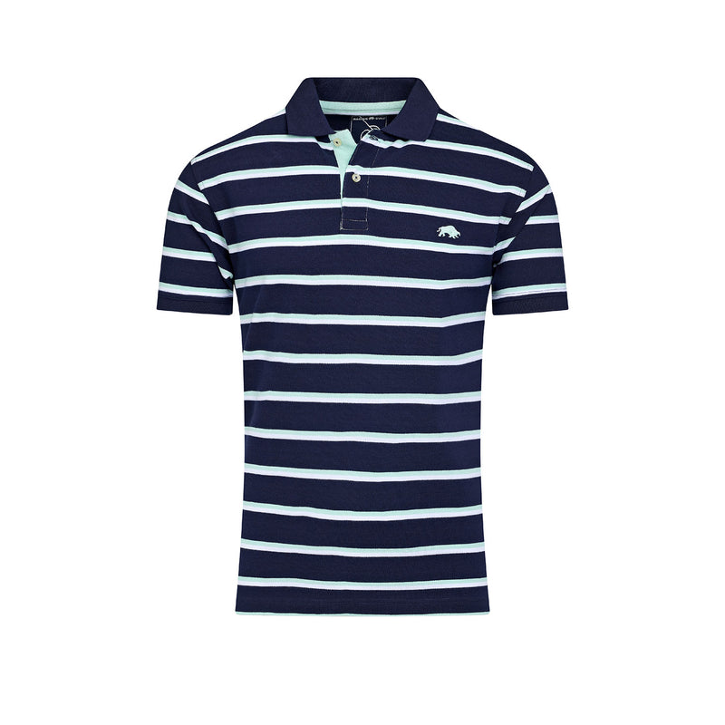 Triple Stripe Pique Polo - Navy