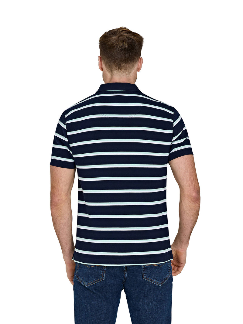 Triple Stripe Pique Polo - Navy