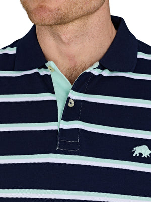 Triple Stripe Pique Polo - Navy