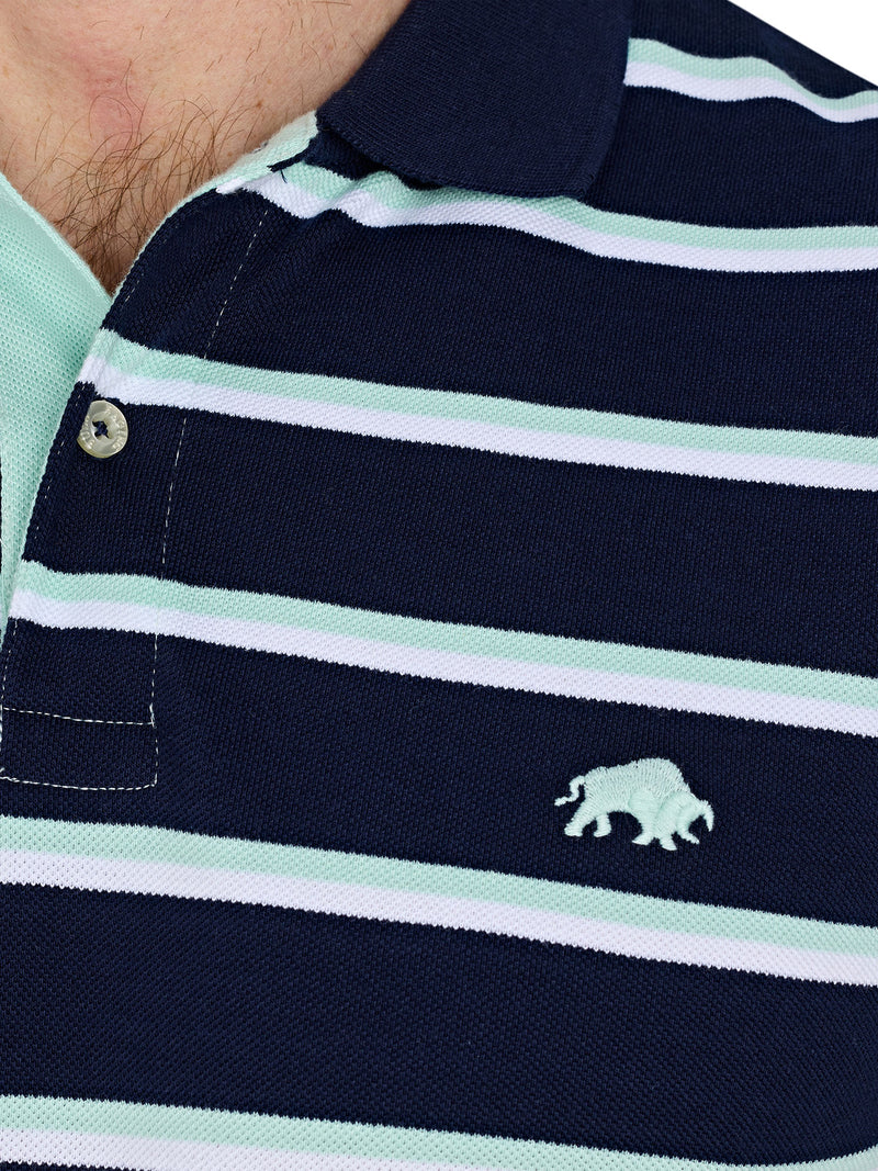 Triple Stripe Pique Polo - Navy