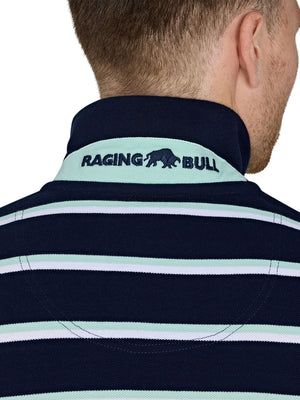 Triple Stripe Pique Polo - Navy