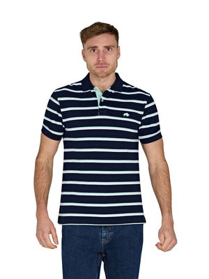 Triple Stripe Pique Polo - Navy