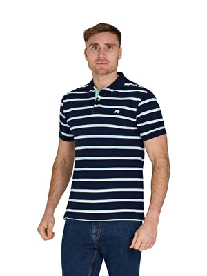 Triple Stripe Pique Polo - Navy