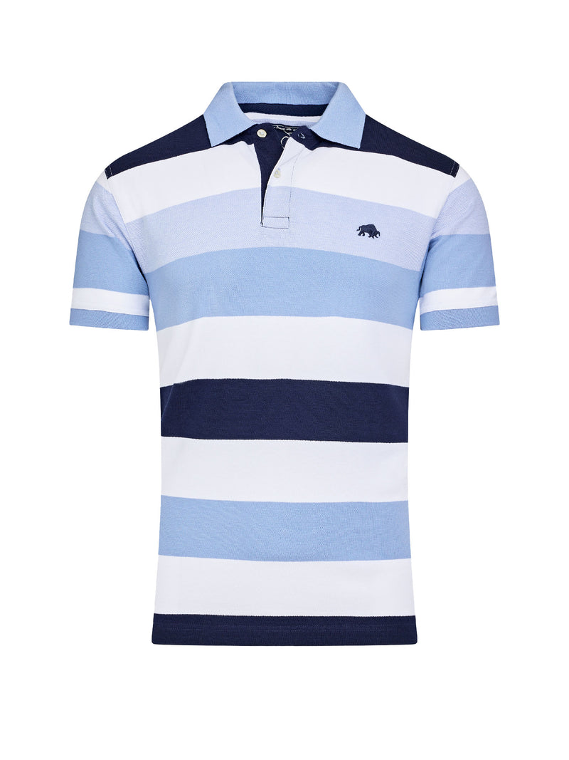 Birdseye Hoop Pique Polo - Sky Blue