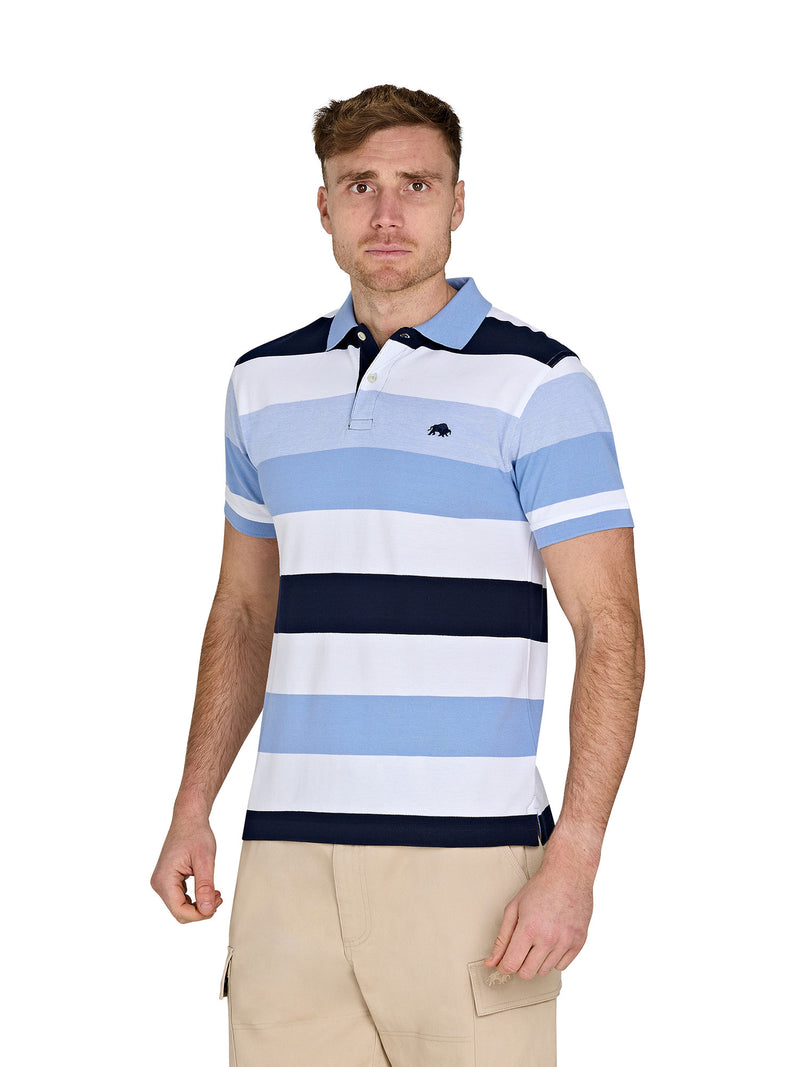 Birdseye Hoop Pique Polo - Sky Blue