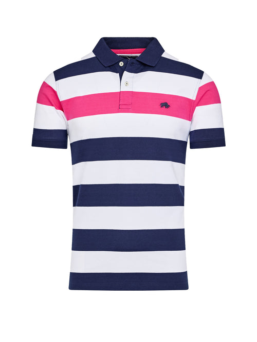 Irregular Stripe Jersey Polo - Vivid Pink