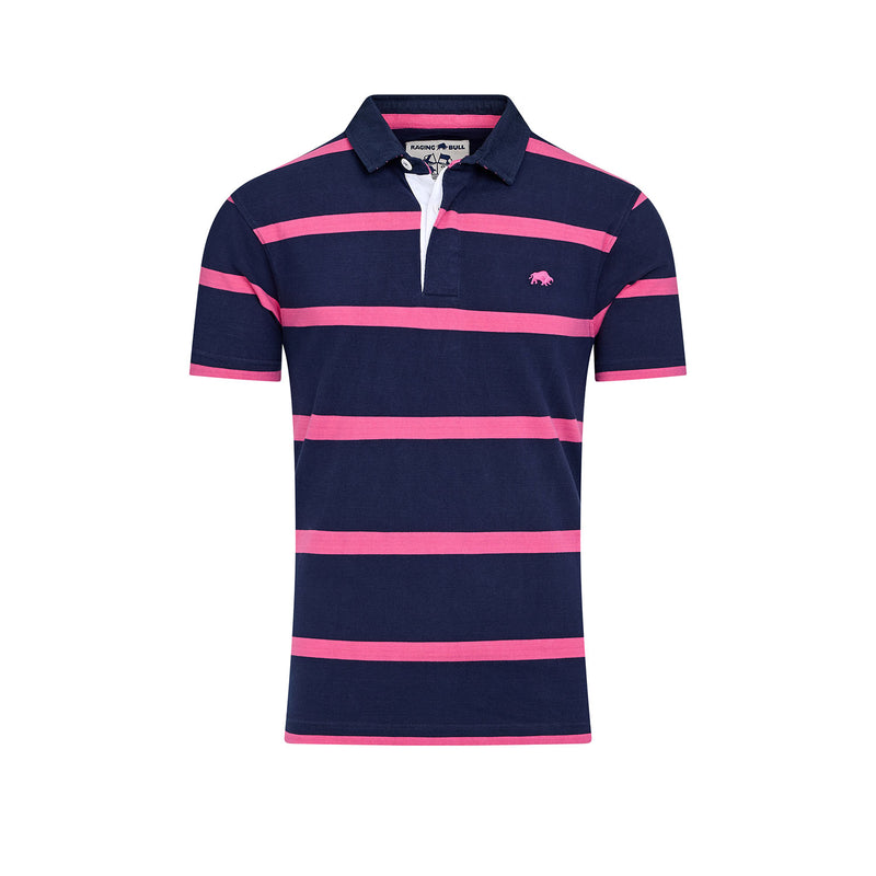 Short Sleeve Thin Stripe Rugby - Navy