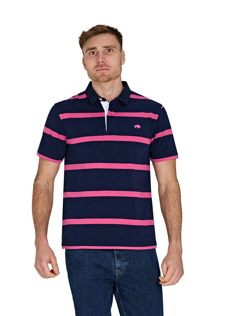 Short Sleeve Thin Stripe Rugby - Navy