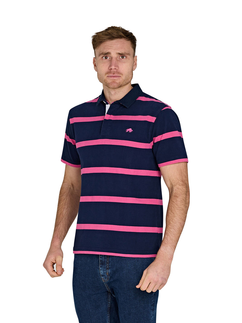 Short Sleeve Thin Stripe Rugby - Navy