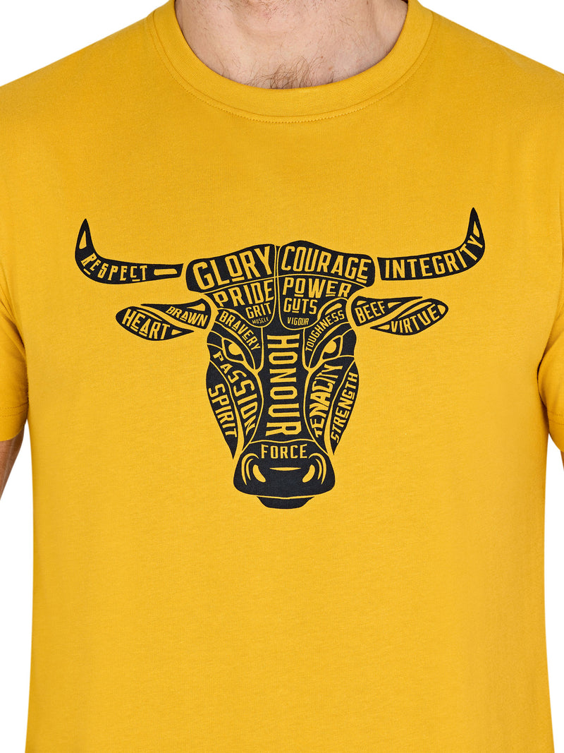 Young Farmers Word Bull Head T-Shirt - Yellow