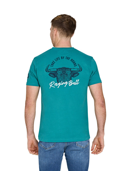 Young Farmers Bull Horns Back Print T-Shirt - Teal