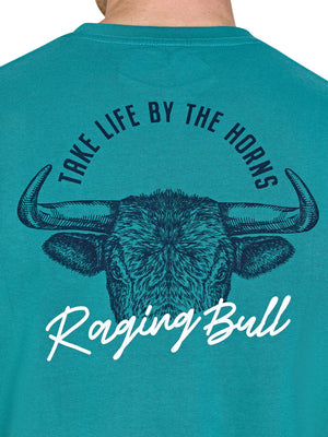 Young Farmers Bull Horns Back Print T-Shirt - Teal