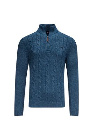 Chunky Cable Quarter Zip Knit - Denim Blue