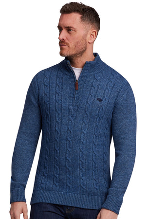 Chunky Cable Quarter Zip Knit - Denim Blue