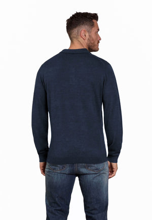 Long Sleeve Classic Knitted Polo - Navy