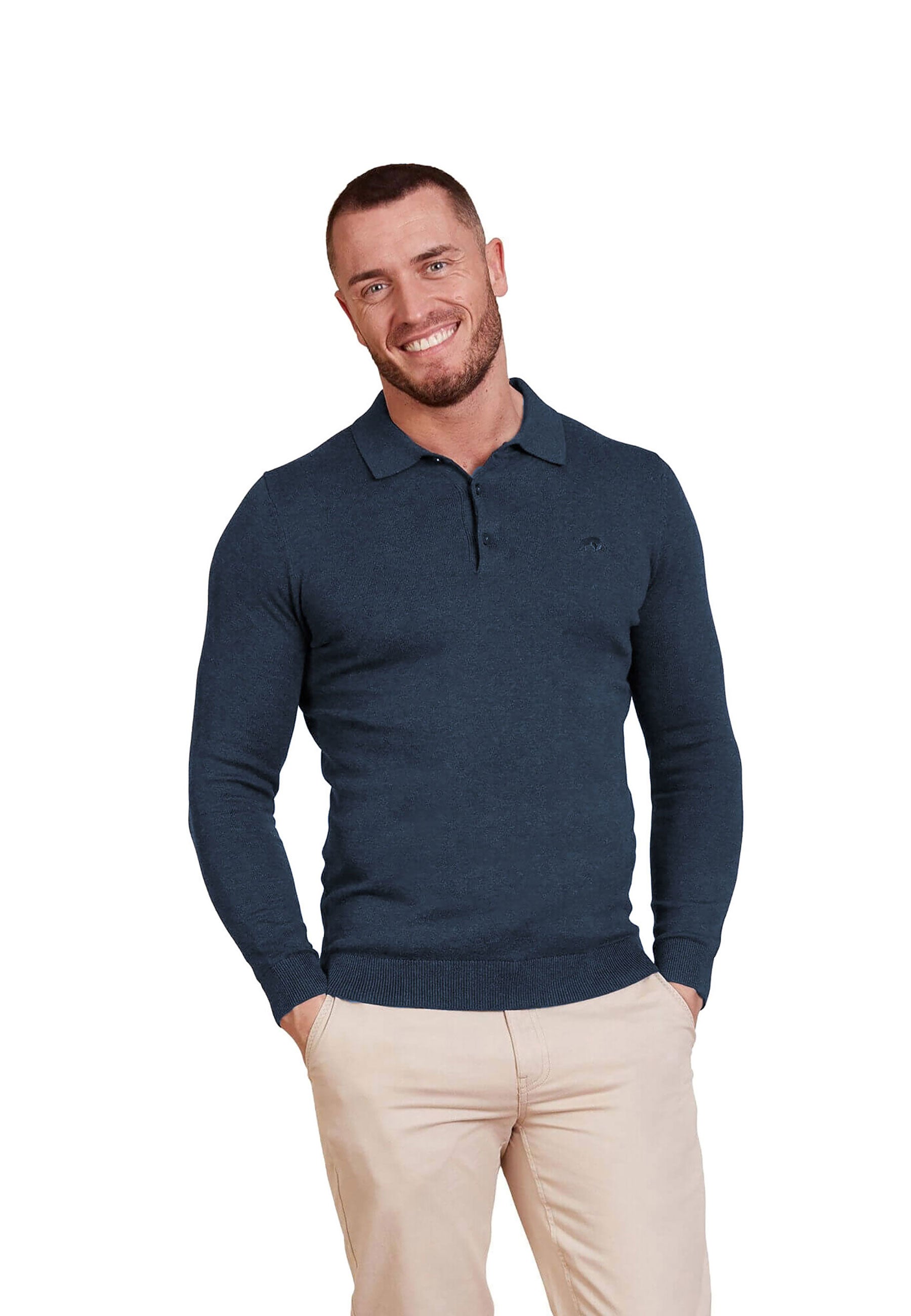 Long Sleeve Classic Knitted Polo Navy Raging Bull Clothing