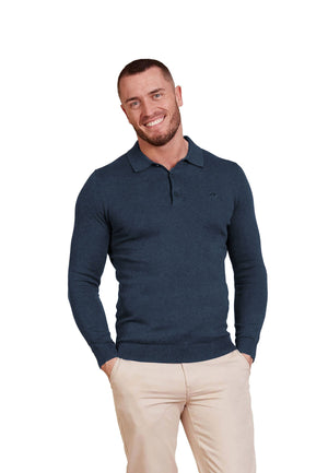 Long Sleeve Classic Knitted Polo - Navy