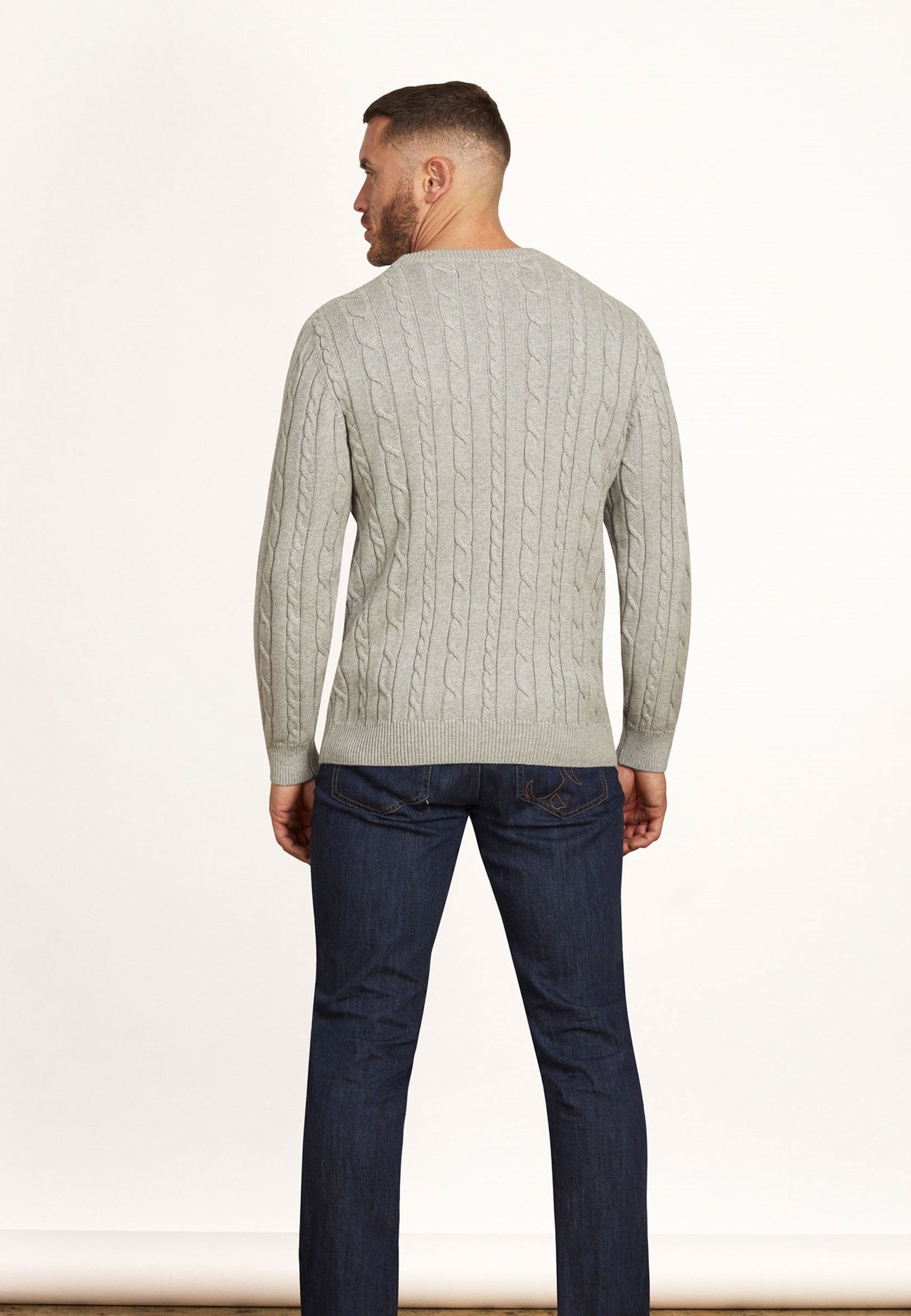 Mens grey on sale cable knit sweater