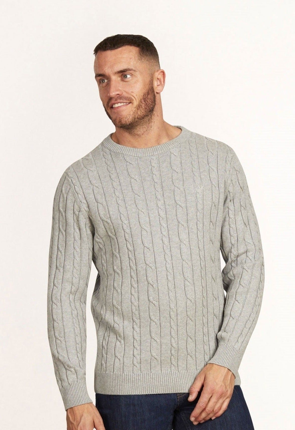 Mens grey 2025 cable knit sweater